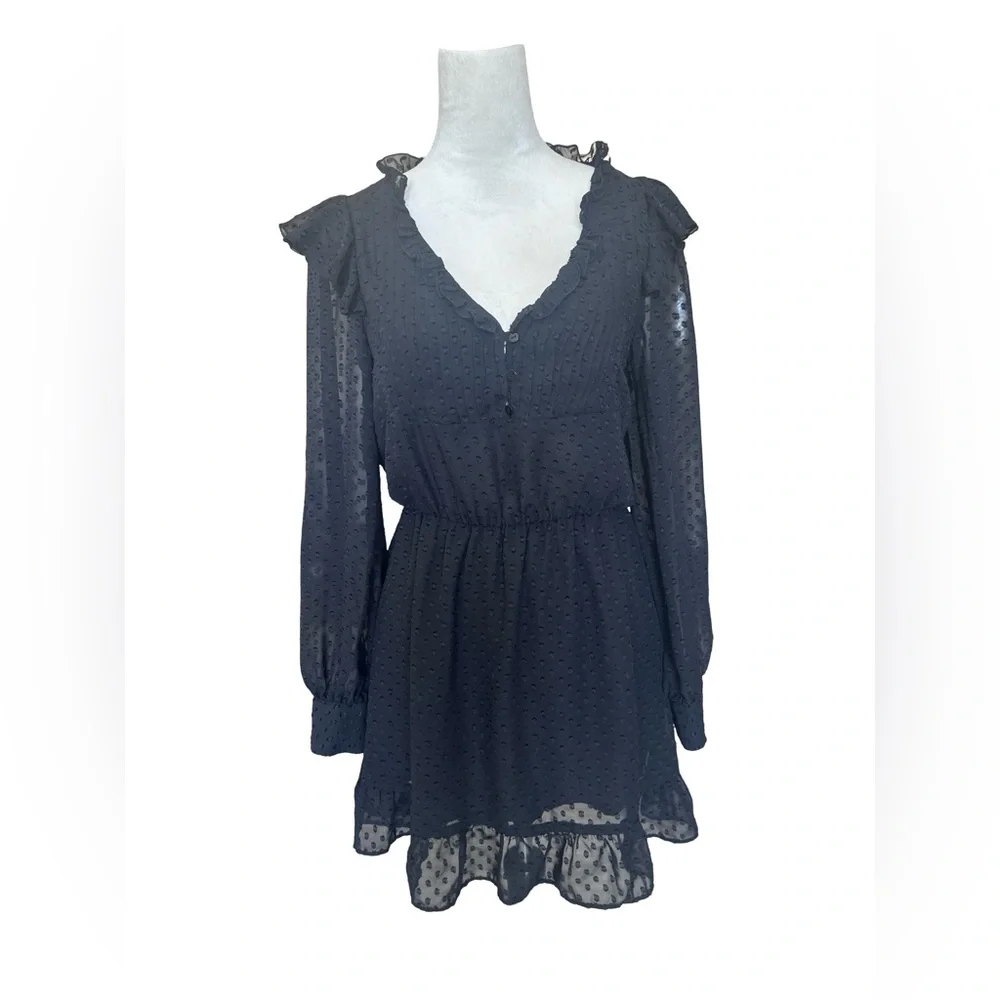 NEW! ZARA Black Classy Swiss Dress Sheer Sleeves. Size M - Picture 2 of 12